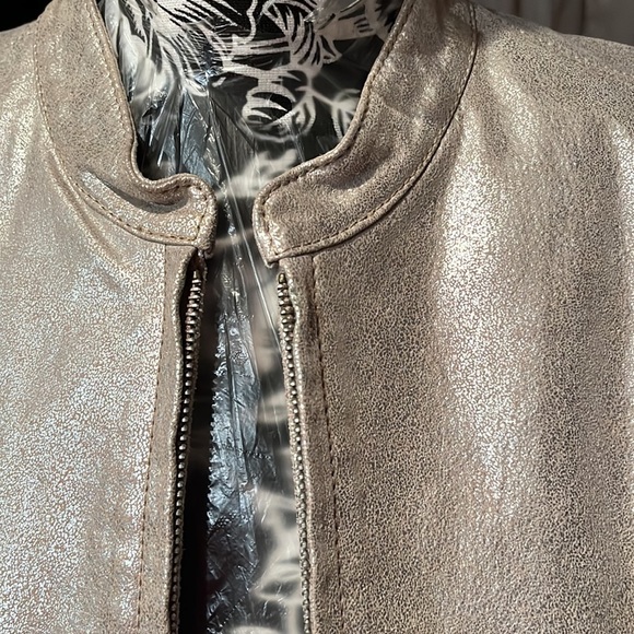 Newport News size 14 silver metallic leather jacket lined mandarin collar - Picture 9 of 14